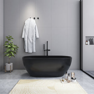 English Elm 59 Inch Stone Resin Freestanding Bathtub Oval Spa Soaking Tub for Small Bathrooms Black W1613P355471
