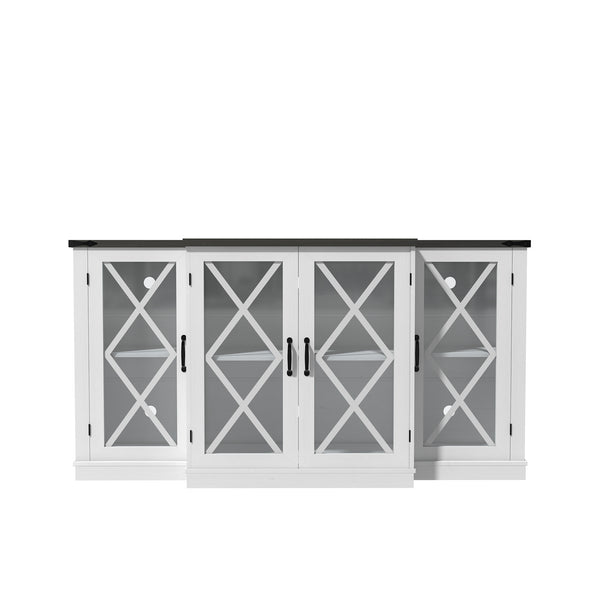 English Elm Farmhouse Rustic TV Stand with Barn Doors and Cable Management — Spacious Wooden Media Console White 68.9 L x 17.72 W x 6.77 H T3609P332399