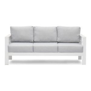 English Elm 3-piece Outdoor Aluminum Conversation Set with Deep Cushions and Wpc Coffee Table Grey+White B082S00087