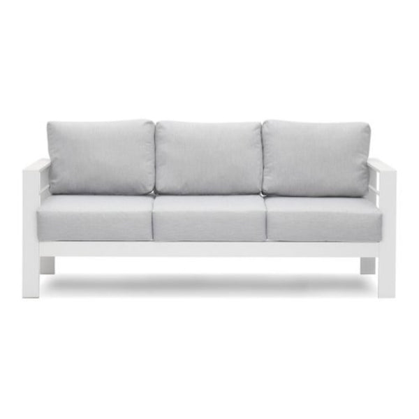 English Elm 3-piece Outdoor Aluminum Conversation Set with Deep Cushions and Wpc Coffee Table Grey+White B082S00087