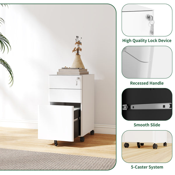 English Elm 3-Drawer Mobile File Cabinet - All-Steel, Fully Assembled, Locking Storage On Wheels For Office/Home Use T2398P391281