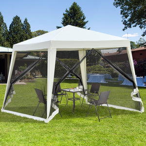 English Elm Outsunny 10x10 Slant Leg Canopy Tent with Mesh Walls Uv Polyester Outdoor Shade W2225P200893