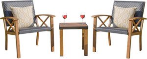 English Elm Patio 3 Piece Bistro Set Pe Wicker Aluminum Frame Outdoor Conversation with Cushions W1859P430252