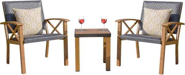 English Elm Patio 3 Piece Bistro Set Pe Wicker Aluminum Frame Outdoor Conversation with Cushions W1859P430252