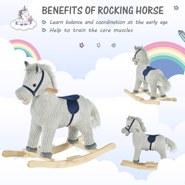 English Elm Qaba Plush Spring Rocking Horse with Sounds Stirrups and Saddle for Kids W2225P249737