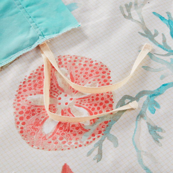 JLA Home Madison Park - 6 Piece Cotton Sateen Duvet Cover Set with Coastal Shell & Starfish Print, Embroidered Pillows, OEKO-TEX Certified Coral MP12-2707