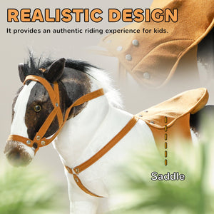 English Elm Qaba Plush Ride on Pony Toy with Saddle Stirrups and Neighing Sound for Kids W2225P249774