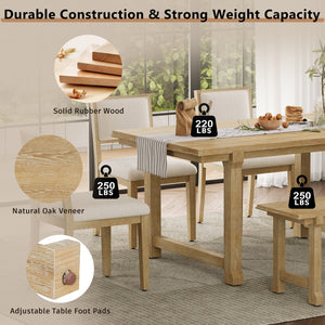 English Elm Trexm Farmhouse Dining Set Seats Six Oak Veneer Table Mixed Chairs Bench Included Beige,Natural Wood Wash ST000156AAE