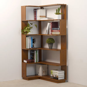 English Elm 90cm Five Tier L-shaped Corner Bookcase Open Wood Shelving Unit for Home Office W2899P444147