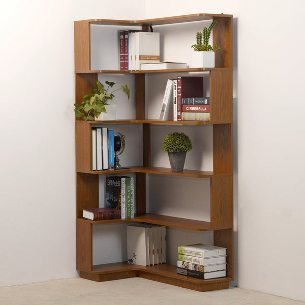 English Elm 90cm Five Tier L-shaped Corner Bookcase Open Wood Shelving Unit for Home Office W2899P444147