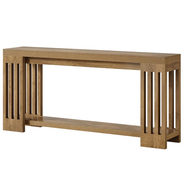 English Elm Hall Console Table Industrial Rustic Two Tier Wood Tone Metal Frame Entryway Sofa T3971P458474