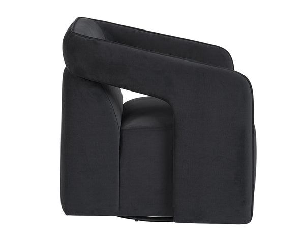 Sunpan Kendrick Swivel Lounge Chair - Futuristic Design with Comfortable Seat and Stylish Cut-Out Arms Abbington Black