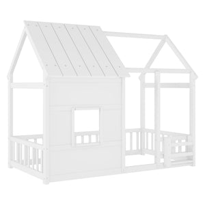 English Elm Twin House Frame Floor Bed Pinewood Build with Led Roofline Kids Bedroom White W697P435880