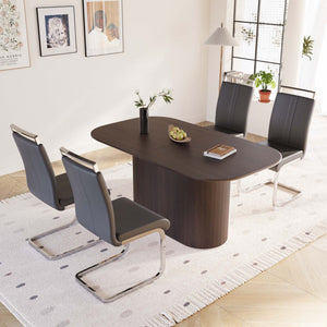English Elm 63 Inch Mdf Dining Table Set with Four Pu Leather Chairs Silver Metal Legs Modern Brown+Gray W2189S00884