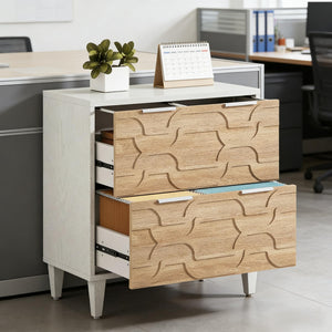 English Elm 2-drawer File Cabinet with Reinforced Top White Grey Modern Home Office Storage T3971P451351