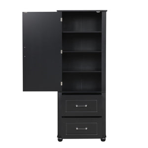 English Elm Tall Freestanding Bathroom Cabinet Two Drawers Adjustable Shelves Matte Mdf Storage Black N725P407739B