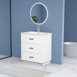 English Elm 30 Inch Bathroom Vanity With Ceramic Sink - Modern Freestanding Storage Cabinet, 2 Drawers, White Finish W1550S00045