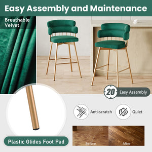 English Elm Christopher Knight Home® - 26" 26" Counter Height Bar Stools Set of 2 Green 180° Swivel Upholstered Bucket Seats with Gold Legs for Kitchen Island Cafe Pub Comfort Durability 26" N762P271582F