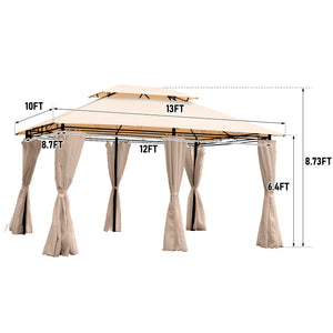 English Elm 13x10 Outdoor Gazebo Canopy Tent With Double Vented Roof, Full Sidewalls For Insect & Weather Shield khaki W419P282069
