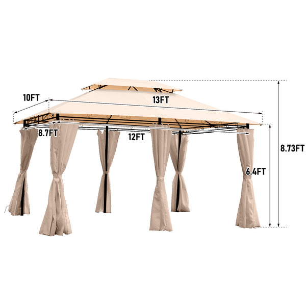 English Elm 13x10 Outdoor Gazebo Canopy Tent With Double Vented Roof, Full Sidewalls For Insect & Weather Shield khaki W419P282069