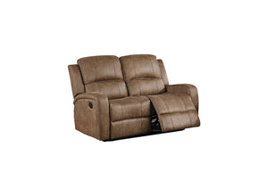 English Elm Modern Dual Tufted Reclining Sofa and Loveseat Set Leather Like Upholstery Living Room Chestnut B011S02371