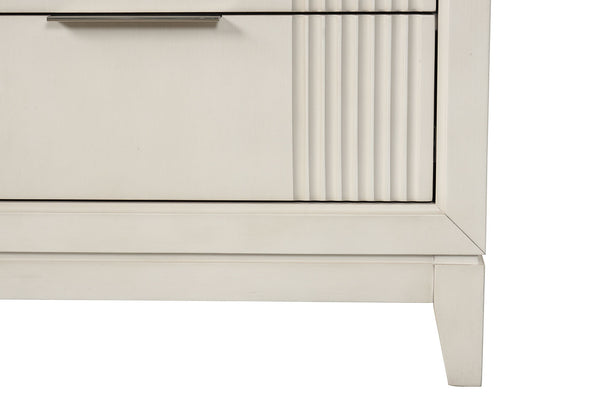 English Elm Antique White Solid Wood Dresser Fluted Panels Chrome Pulls Dovetail Bedroom Storage B2741P491737