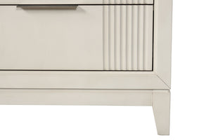 English Elm Antique White Six Drawer Dresser with Mirror Fluted Wood Panels Chrome Pulls B2741S00927