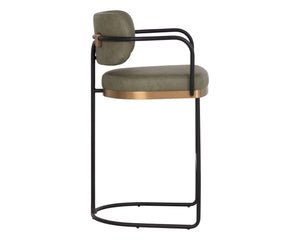 Sunpan JALEN Barstool - Elegant Ivanhoe Pine with Gold Accents, Faux Leather Comfort for Modern Spaces 112394