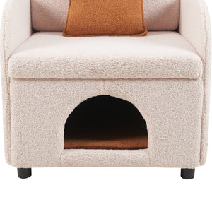 English Elm Furniture Fluffy Sherpa 2-in-1 Pet-Friendly Upholstered Barrel Armchair with Lumbar Pillow, Cream White Cozy Retreat for Living Room Bedroom Office N843P331158C