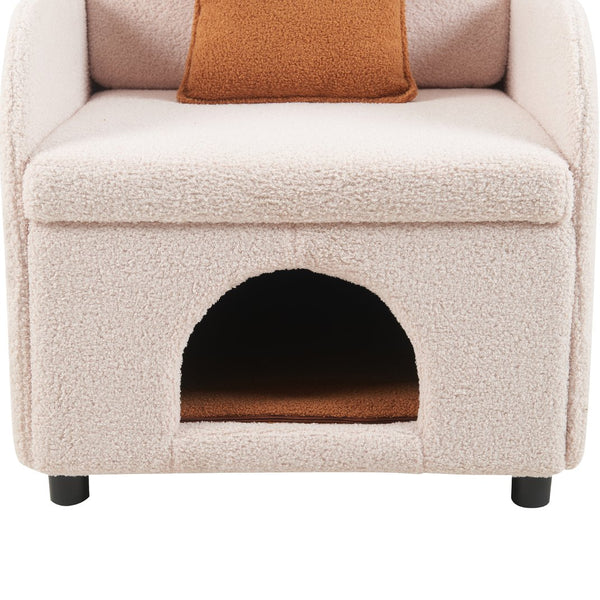 English Elm Furniture Fluffy Sherpa 2-in-1 Pet-Friendly Upholstered Barrel Armchair with Lumbar Pillow, Cream White Cozy Retreat for Living Room Bedroom Office N843P331158C