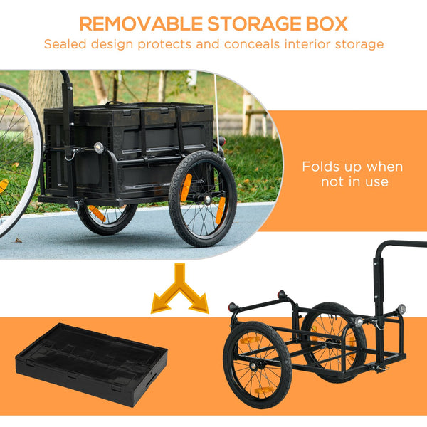English Elm Aosom Folding Bike Cargo Trailer with Removable Box Quick Release Pneumatic Wheels W2225P200591