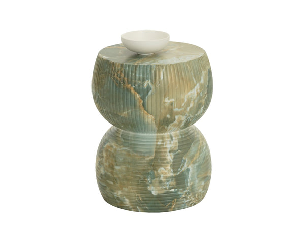 Sunpan GEMINA End Table - Elegant Marble Look with Jade Onyx Finish, Sculptural Design for Modern Spaces 112758
