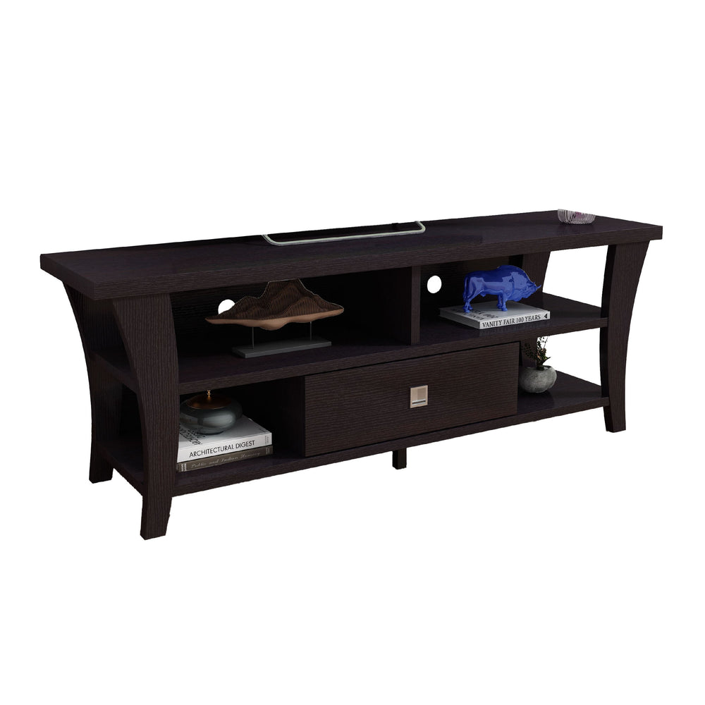 English Elm Tv Media Cabinet with Curved Wood Legs Four Open Shelves Mid-century Living Room B056P416987