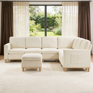 English Elm Modern Modular Sectional Sofa Plush Fabric Upholstery Reconfigurable Living Room Seating Beige+White W2085S00111