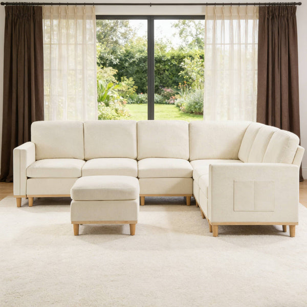 English Elm Modern Modular Sectional Sofa Plush Fabric Upholstery Reconfigurable Living Room Seating Beige+White W2085S00111