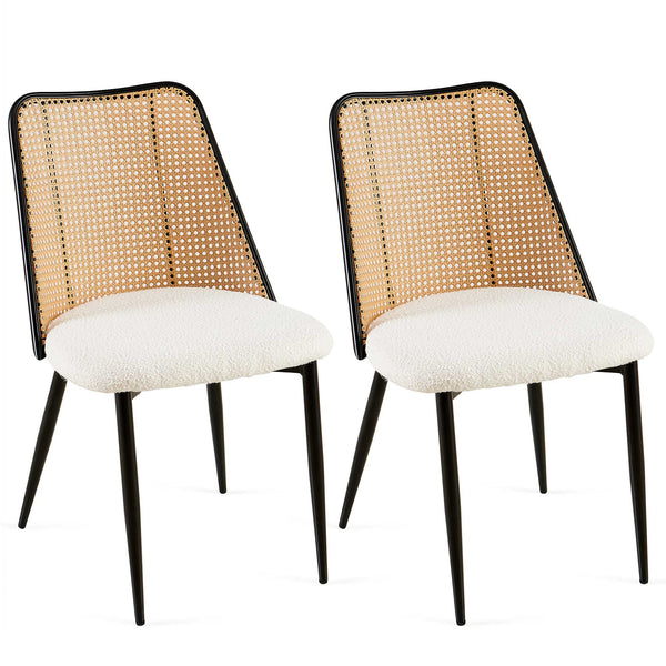 English Elm Off White Rattan Dining Chairs Set Of 2 - Modern Boucle Upholstered Chairs For Dining & Living Spaces W1164P218677