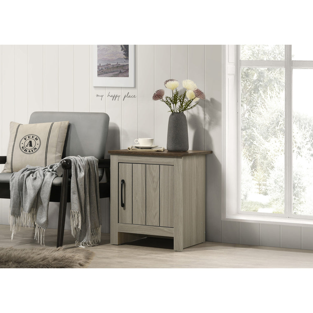 English Elm 16"w Two-tone Gray Oak End Table with Cabinet Door for Living Room or Bedroom B016P416056