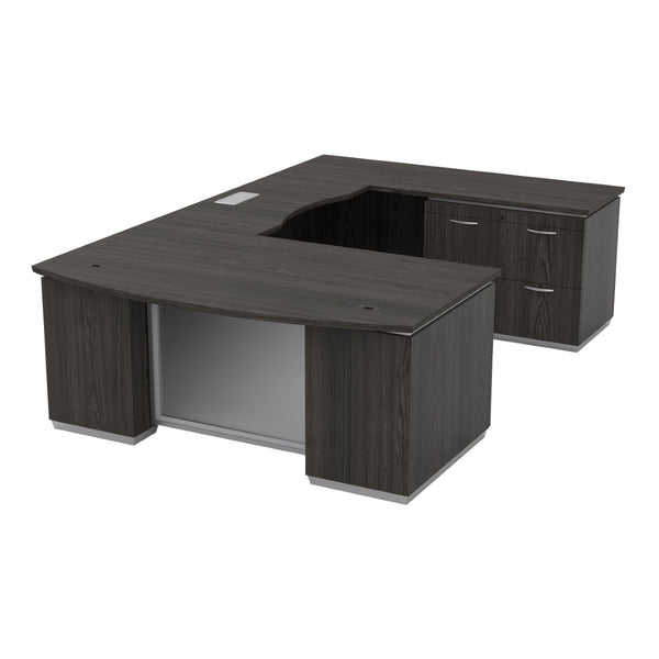 OSP Home Furnishings Tuxedo Executive U-shape Desk with Right Bridge and Lateral File Credenza Storage TUXSGW-TYP52R