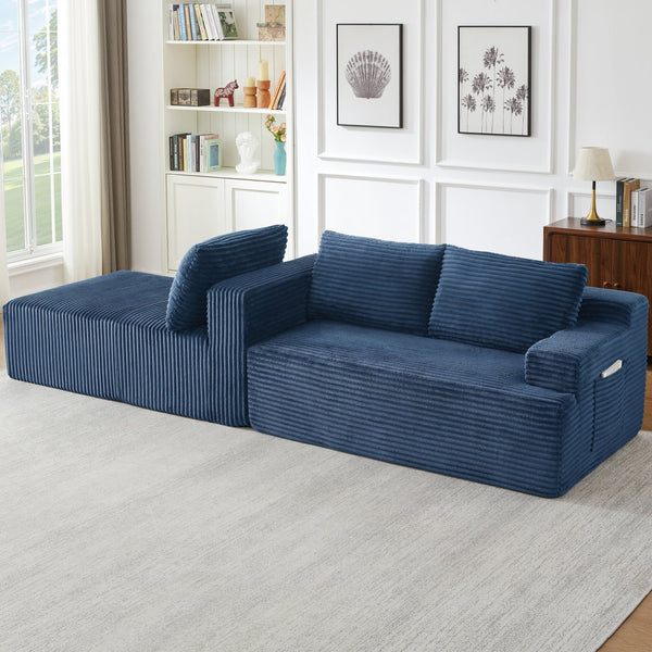 English Elm L-Shaped Cloud Sectional Sofa - Luxurious Blue Corduroy, No Assembly, Compact Comfort For Modern Living W2339P409426