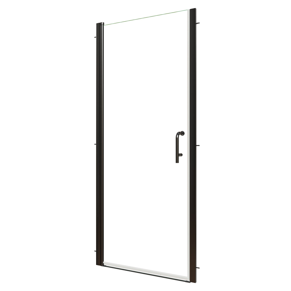English Elm 32-34 in Frameless Pivot Shower Door Clear Tempered Glass with Matte Black Hardware W63777029