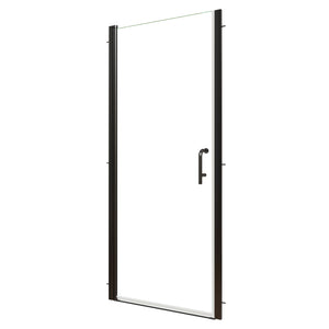 English Elm 32-34 in Frameless Pivot Shower Door Clear Tempered Glass with Matte Black Hardware W63777029