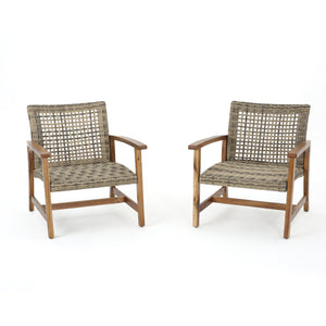 English Elm Christopher Knight Home® - Outdoor Acacia Wicker Club Chairs Set (2) - Natural/Grey Acacia Frame, 400 lb Capacity, All-Weather Comfort 60397.00WTC