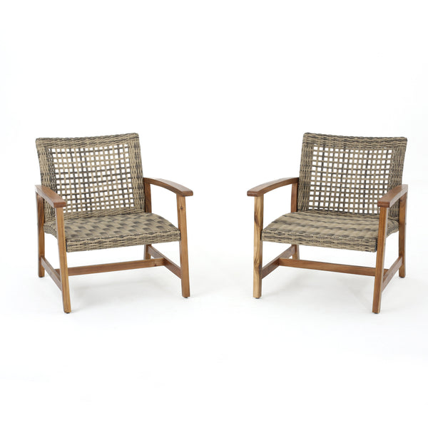 English Elm Christopher Knight Home® - Outdoor Acacia Wicker Club Chairs Set (2) - Natural/Grey Acacia Frame, 400 lb Capacity, All-Weather Comfort 60397.00WTC