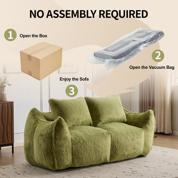 English Elm Giant Ultra Soft Fluffy Loveseat Bean Bag Sofa for Adults, Oversized Shredded Foam Couch with Pillows Green W3723P353897