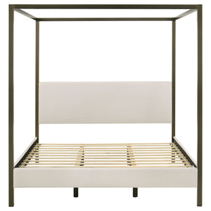 English Elm Mellie Vanilla Eastern King Canopy Bed with Bronze Frame, Upholstered Posts & Elegant Modern Lines B062S01058
