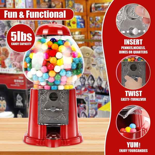 English Elm 15 Inch Vintage Glass Globe Gumball Machine with Stand Coin Operated Red Metal Base W2841P284378