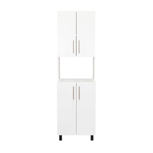 English Elm Linden 76.8" Tall Two Double Door Kitchen Pantry with Hutch, 5 Shelves, Microwave Nook, White B200P286966