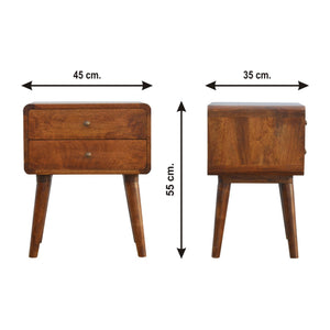 English Elm Solid Solid Wood Curved Chestnut Nightstand with 2 Drawers, Mango Wood, Nordic Legs, Compact Style B182P280808
