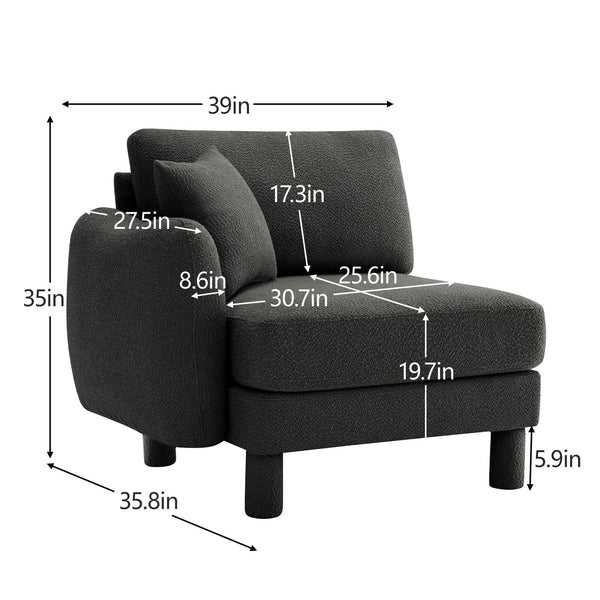 English Elm Lucas Boucle Three Seat Sofa with Curved Arms Cylindrical Legs and Toss Pillows W3041P337439