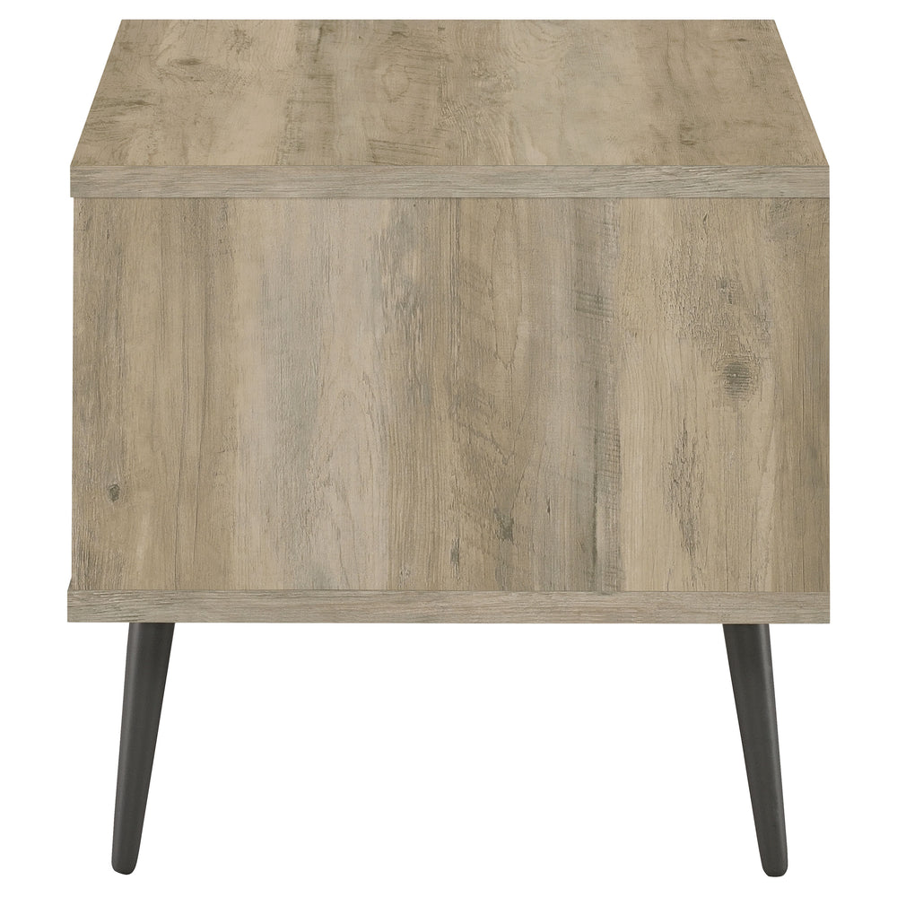 English Elm Balboa Distressed Square Engineered Wood End Table with Open Shelves and Black Metal Legs, Airy Design Pine Wood B062P375554